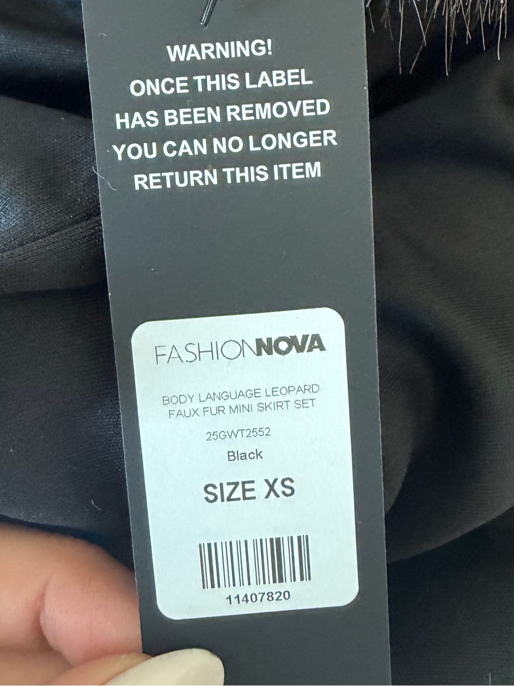 FASHION NOVA Body Language Off-Shoulder Black and Leopard Faux-Fur skirt set XS - Picture 6 of 6